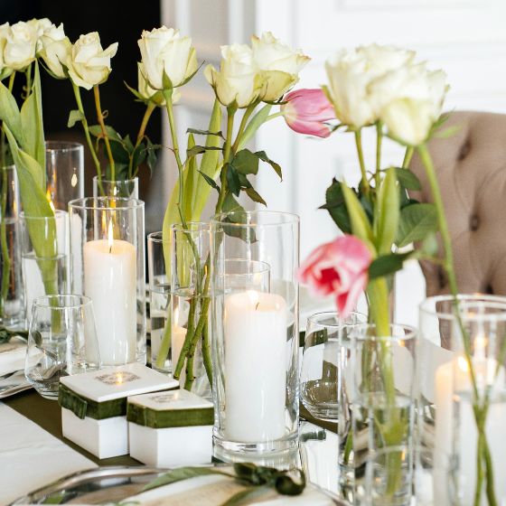 Pillar candles in glass cylinders