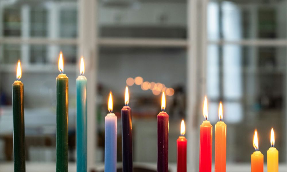 Colorful taper candle arrangement